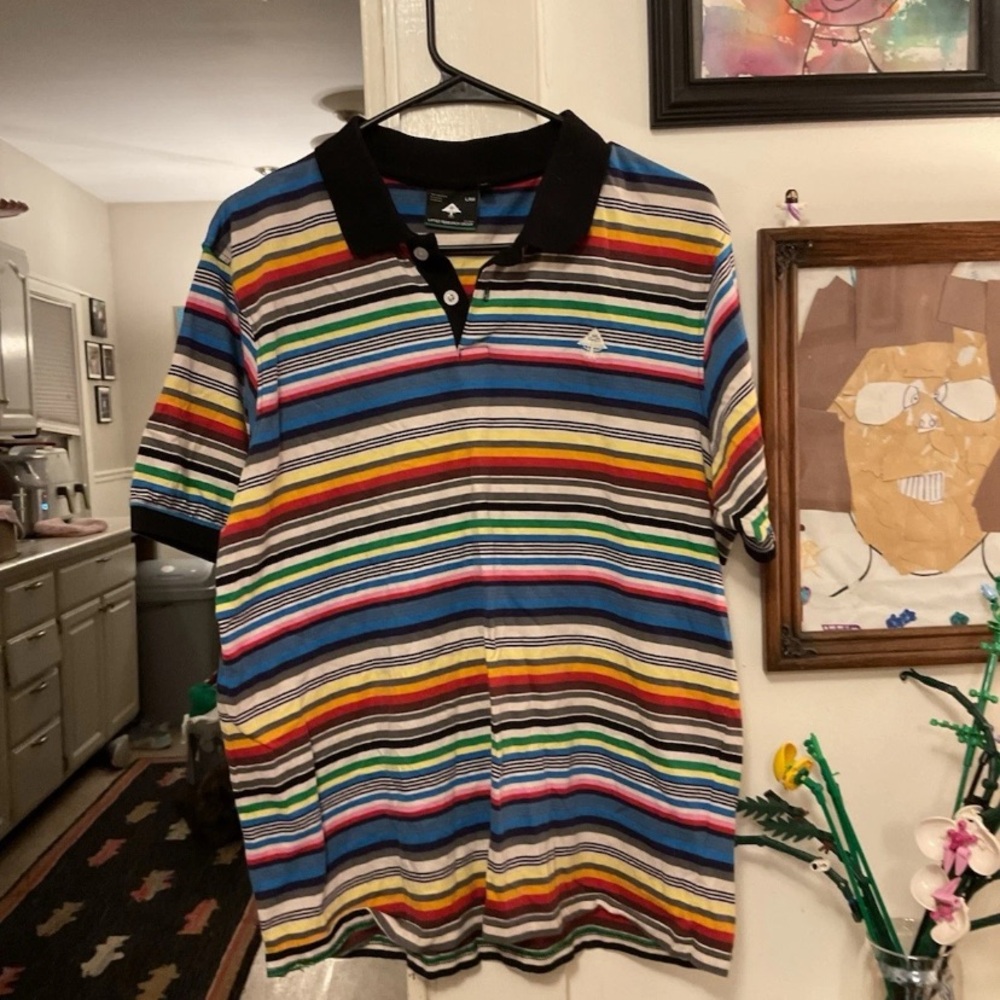 LRG Multicolor Striped Polo with Black Collar